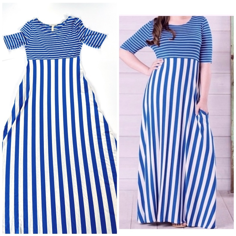 Matilda Jane Blue White Striped 1/2 Sleeve Maxi Dress Women’s Small